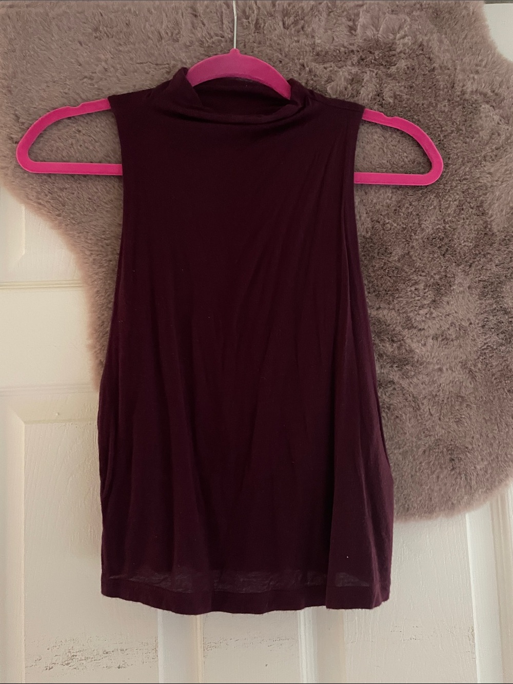 Mock Neck Sleeveless Tank Top in Deep Plum